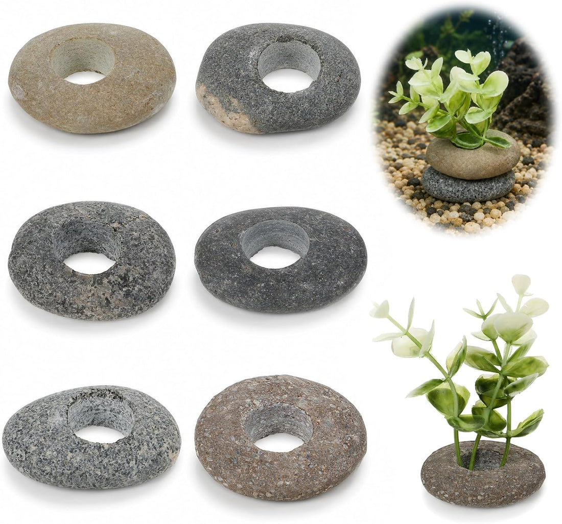 6 PCS Natural River Stone Plant Weights for Aquarium