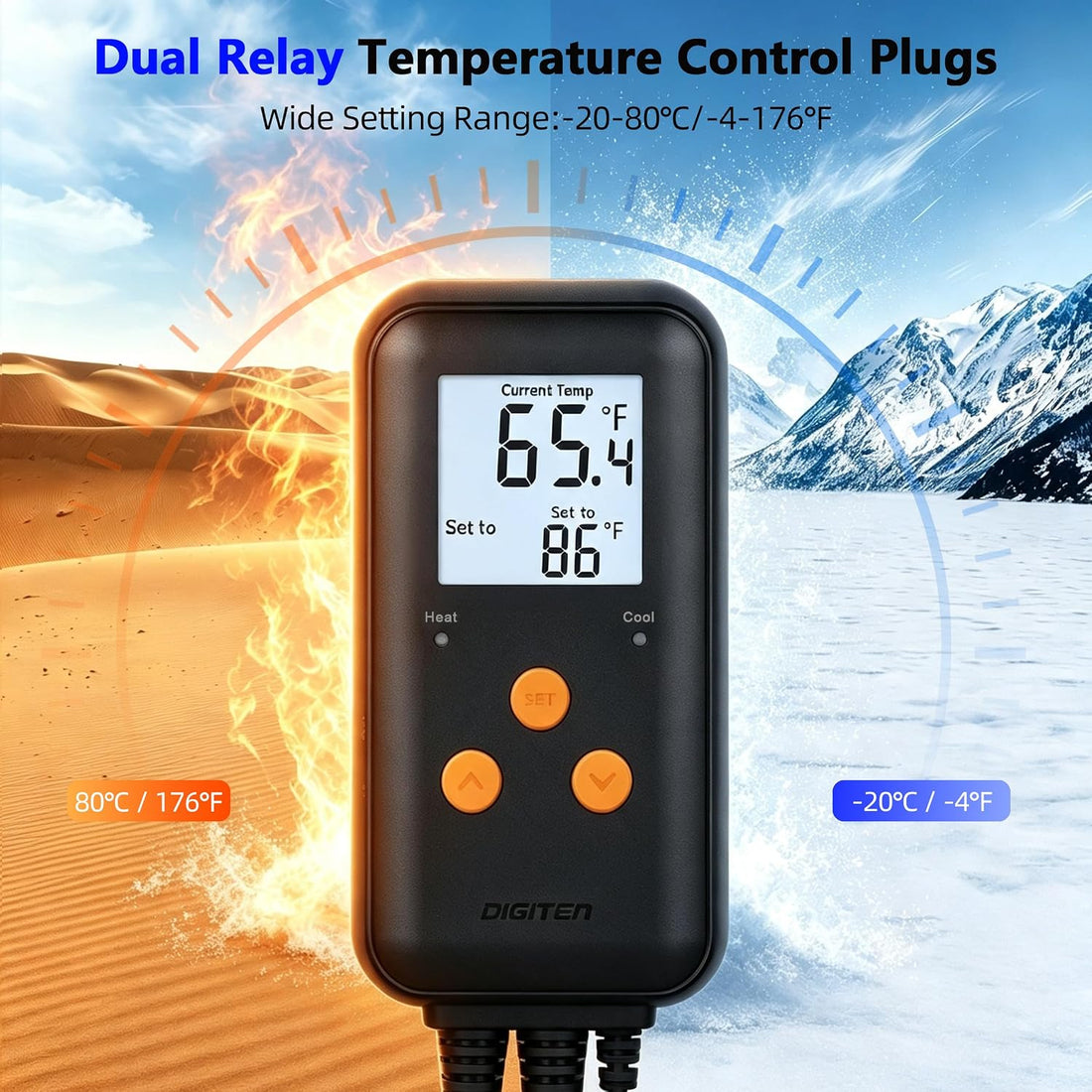 DTC-1021 Dual Heat Cool Temperature Controller, 10A Thermostat