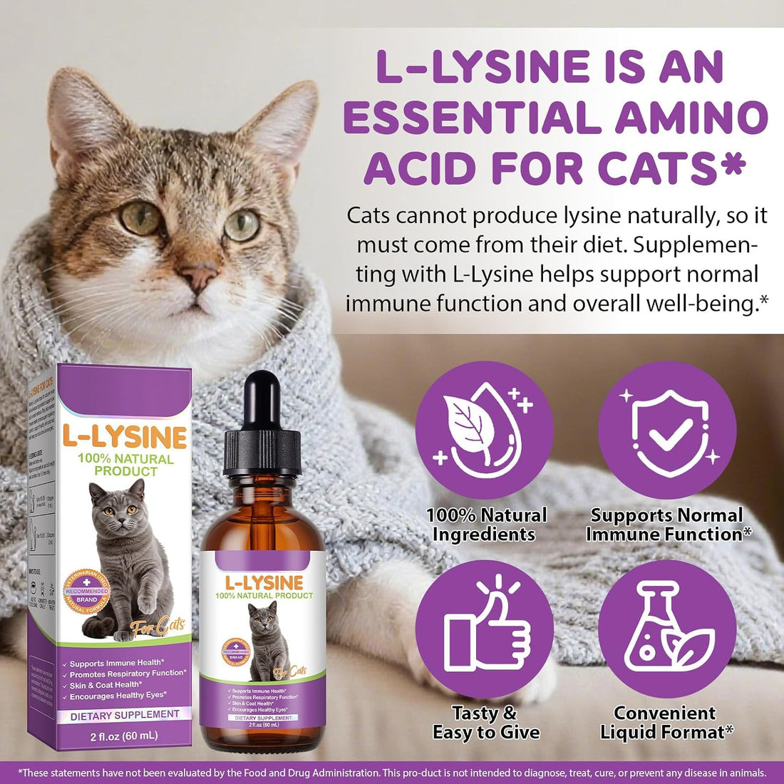 Lysine for Cats - 2 Packs Cat Lysine Drops