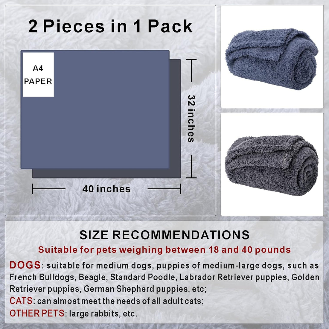 2 Blankets, Dog Cat Pet Blanket, Soft Warm Fleece, for Puppy