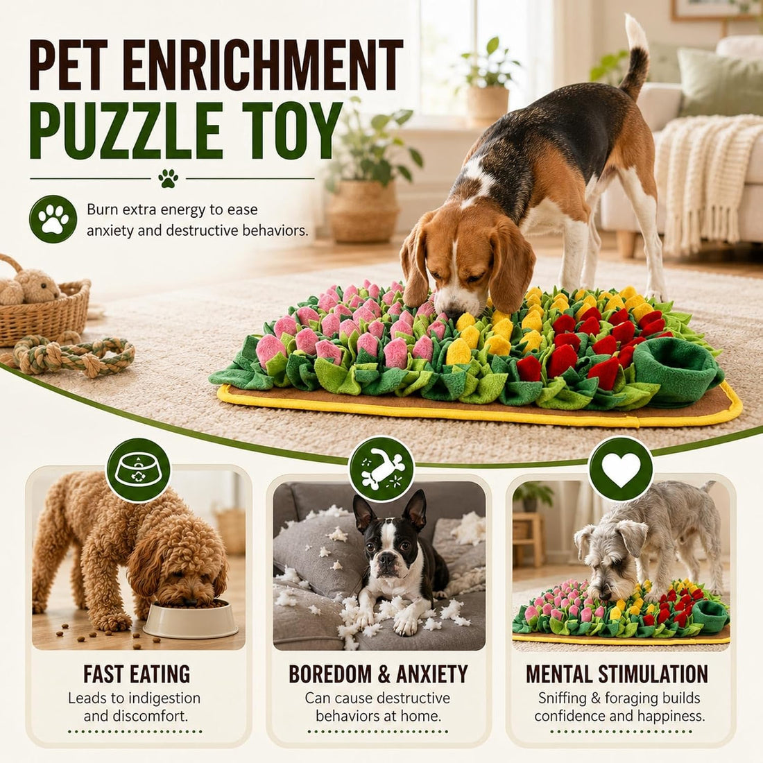 Snuffle Mat for Dogs Cats Puppies Rabbits, Tulip Floral 60x40cm