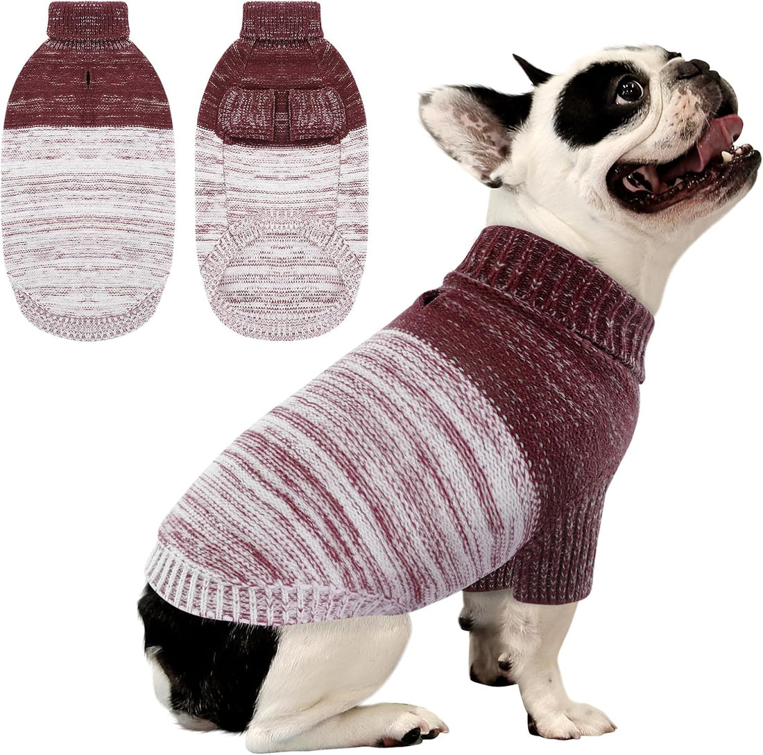 Queenmore Knitted Pullover Dog Sweater, Turtleneck Pet Cat Sweater