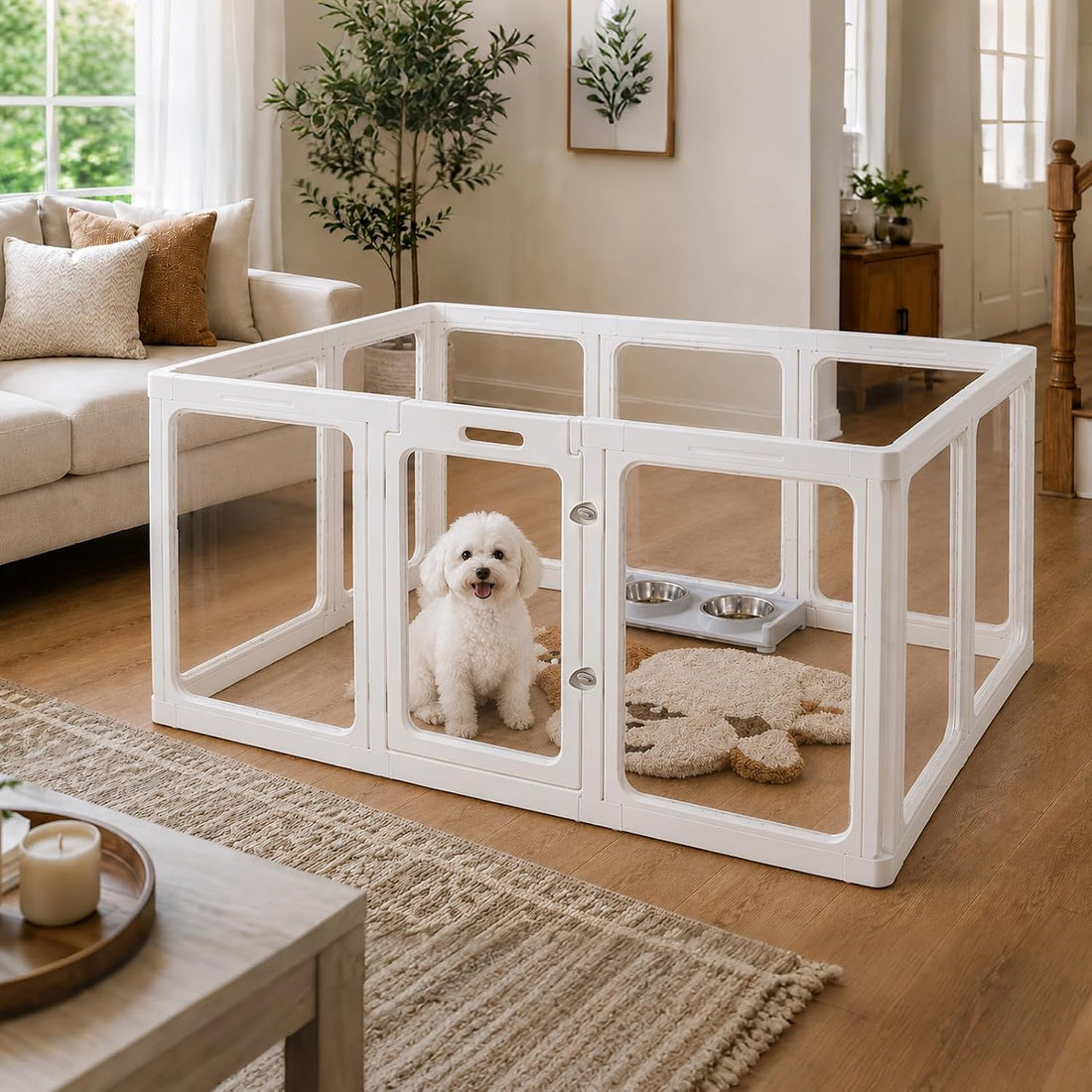 Jalove Acrylic Dog Playpen Indoor, 24“ H Plastic Pet Playpen with Door