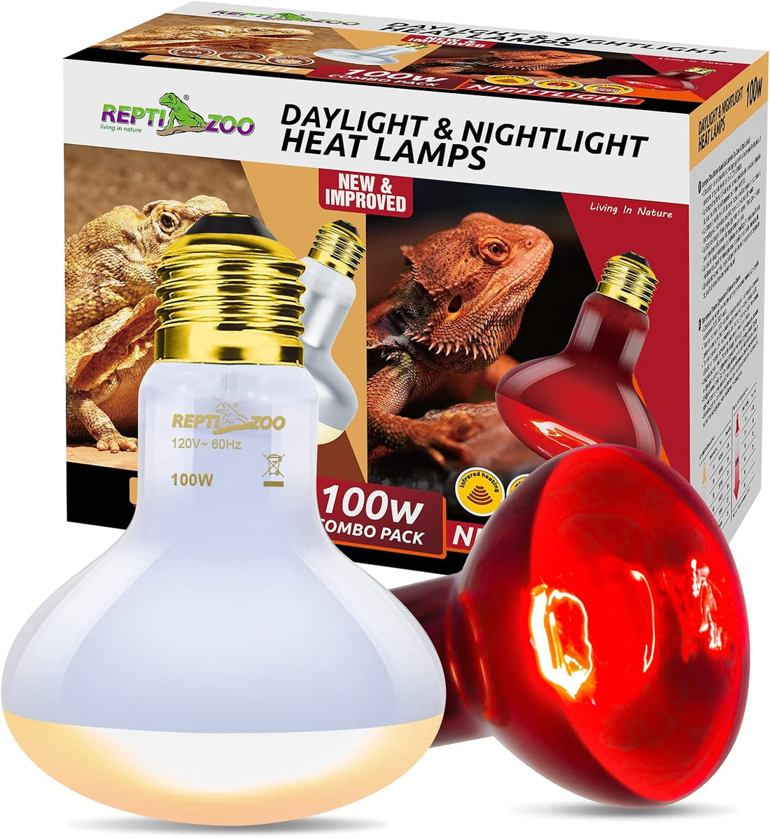REPTI ZOO 2 Pack 100W Reptile Heat Lamp Bulbs,Upgraded Reptile Day