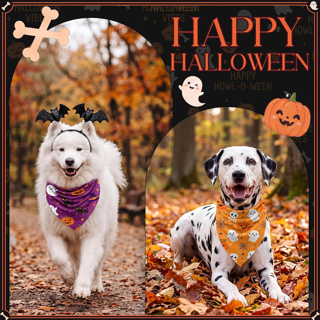 Weewooday 50 Pcs Halloween Dog Bandanas Bulk for Charm Medium Pets