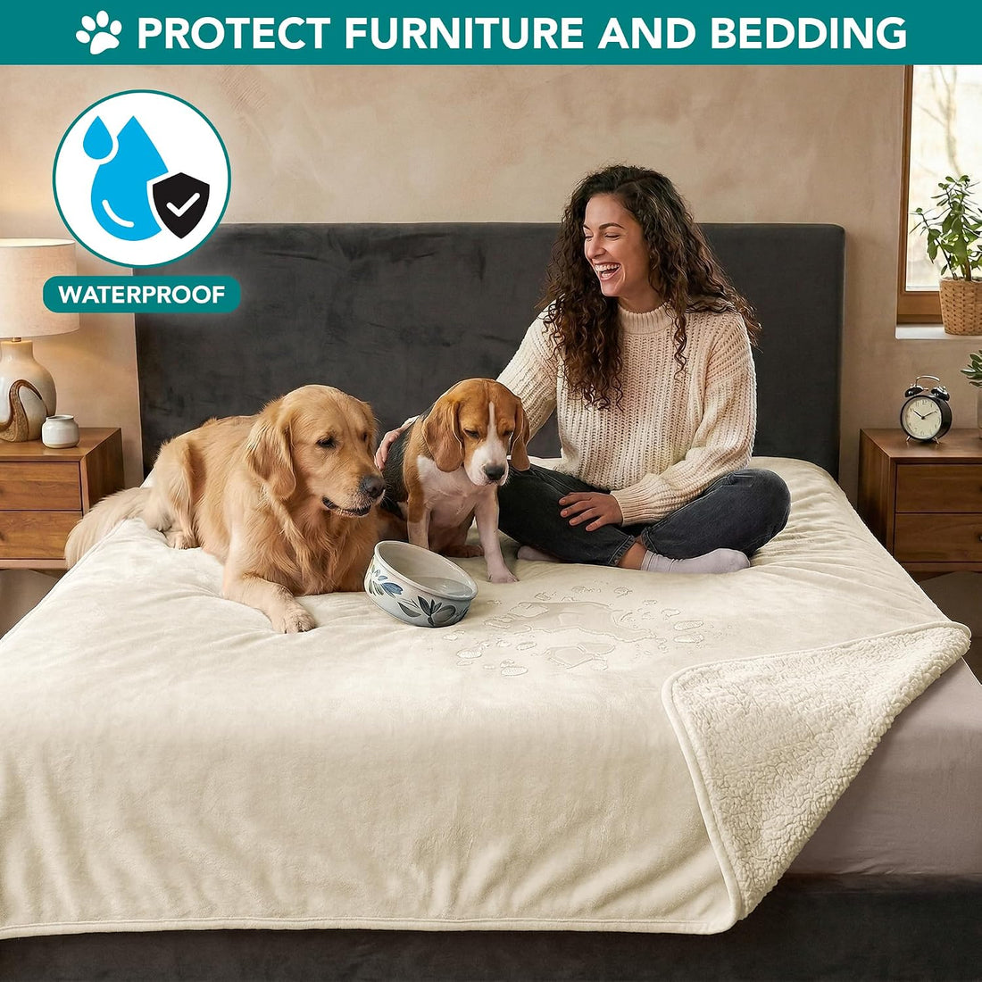 PetAmi Waterproof Dog Blanket Puppy Cat Large Couch Cover 40x60 Beige
