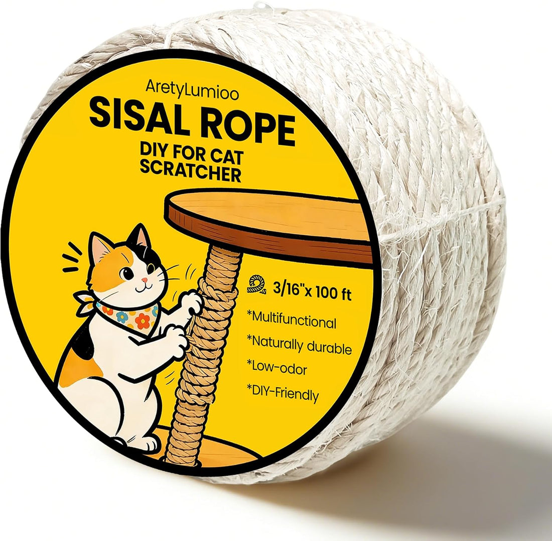 Natural Sisal Rope for Cat Tree and Scratching Post, 3/16 Inch x 100ft