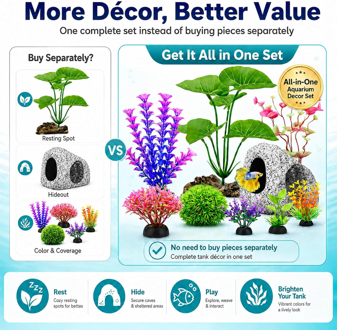 9 PCS Fish Tank Decorations Aquarium Plants Rock Cave Small Aquarium