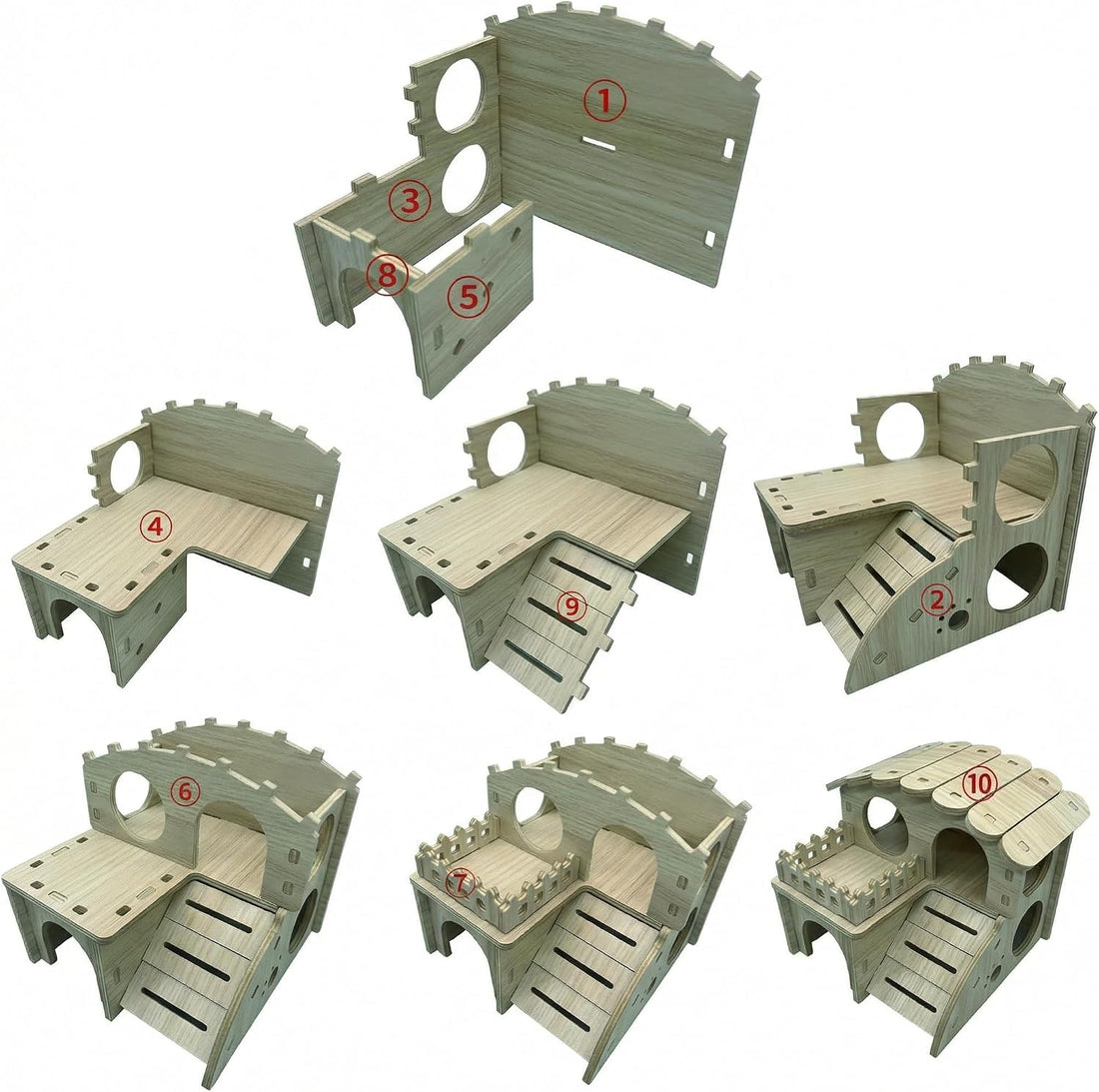 Multi-Chamber Wooden Hamster Hideout, House and Cage Accessory