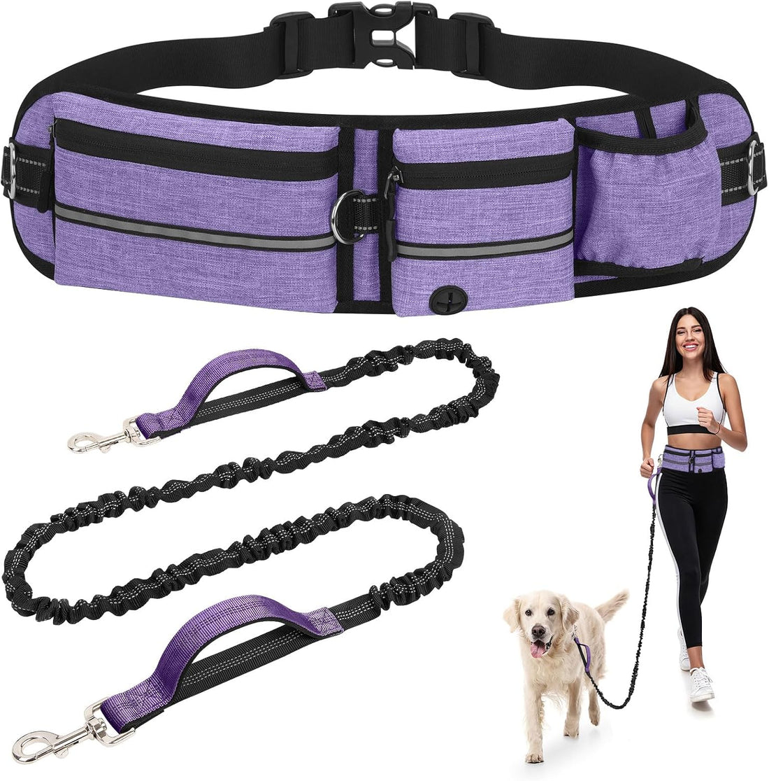 Hands Free Dog Leash with Waist Bag Bungee, Medium/Large, 25-120 lbs