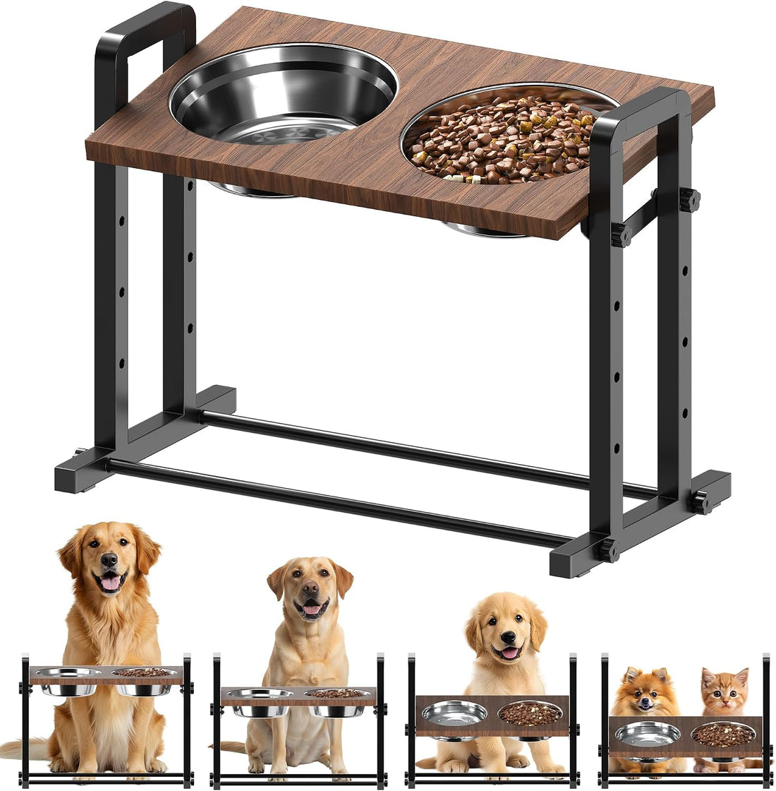 CZPET Elevated Dog Bowls, Splash Guard 4-Height Adjustable