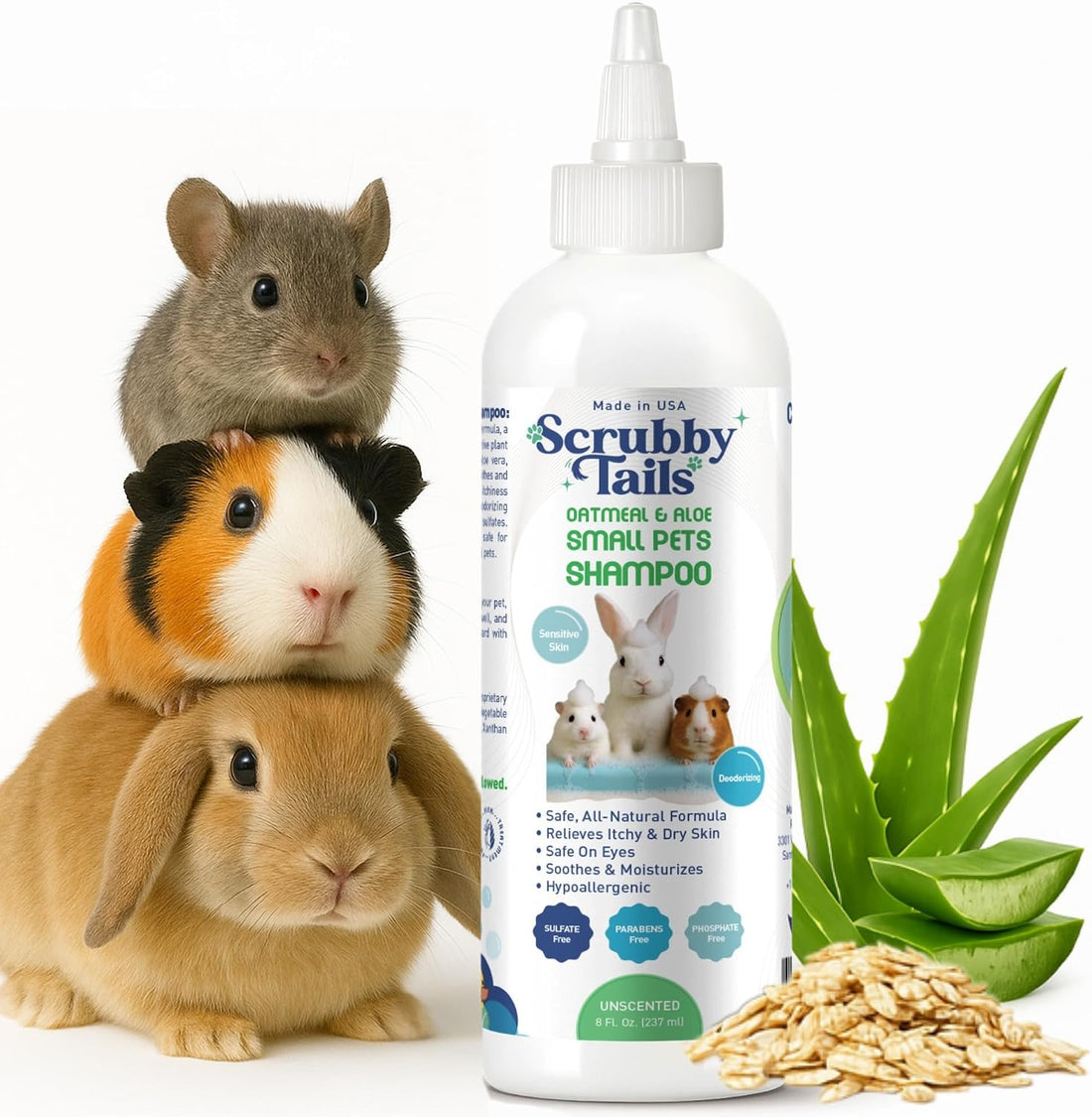 Natural Oatmeal & Aloe Vera Small Pets Shampoo for Guinea Pig, Bunny