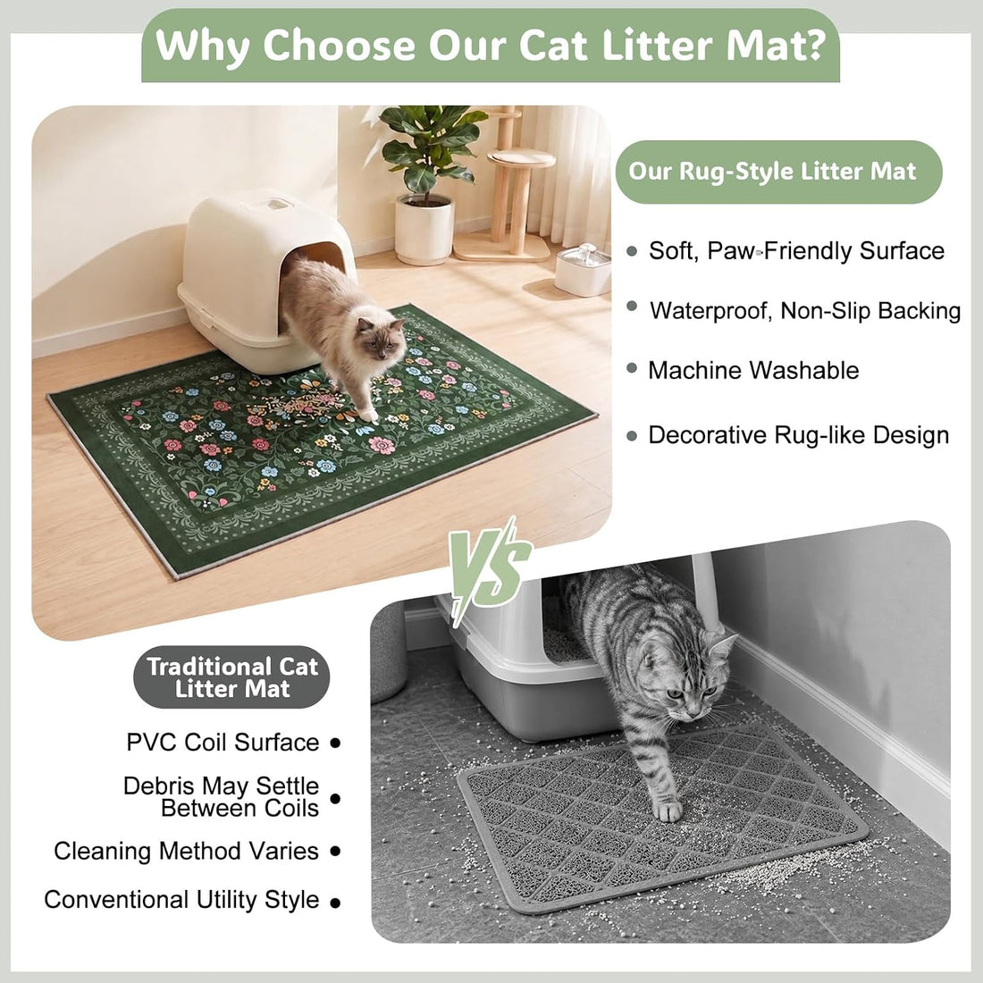 Bienbee Cat Litter Mat, 2 Pack 33" x 22" Machine Washable for Litter