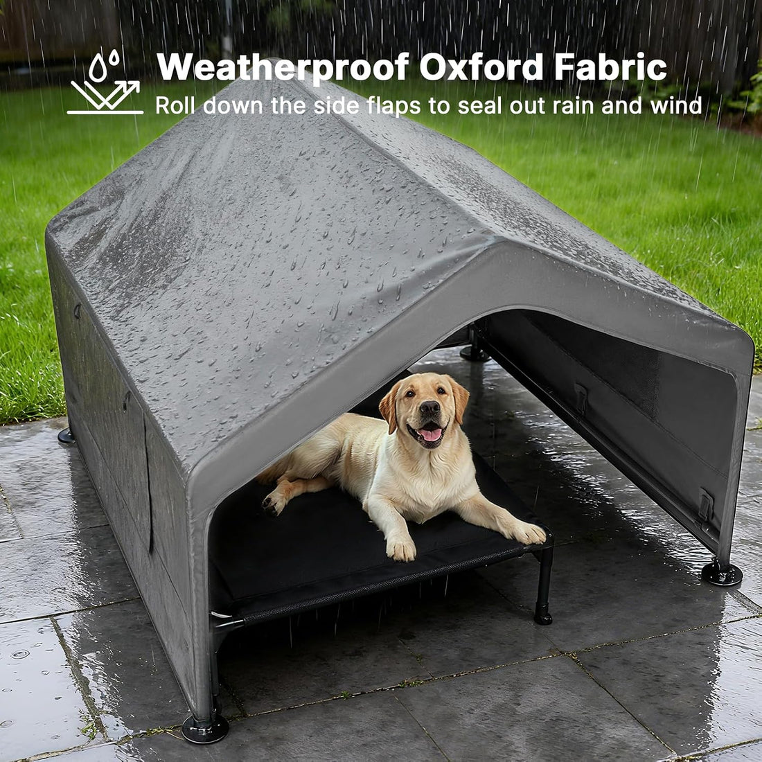 Veehoo Extra Large Dog House Outdoor with Elevated Dog Bed