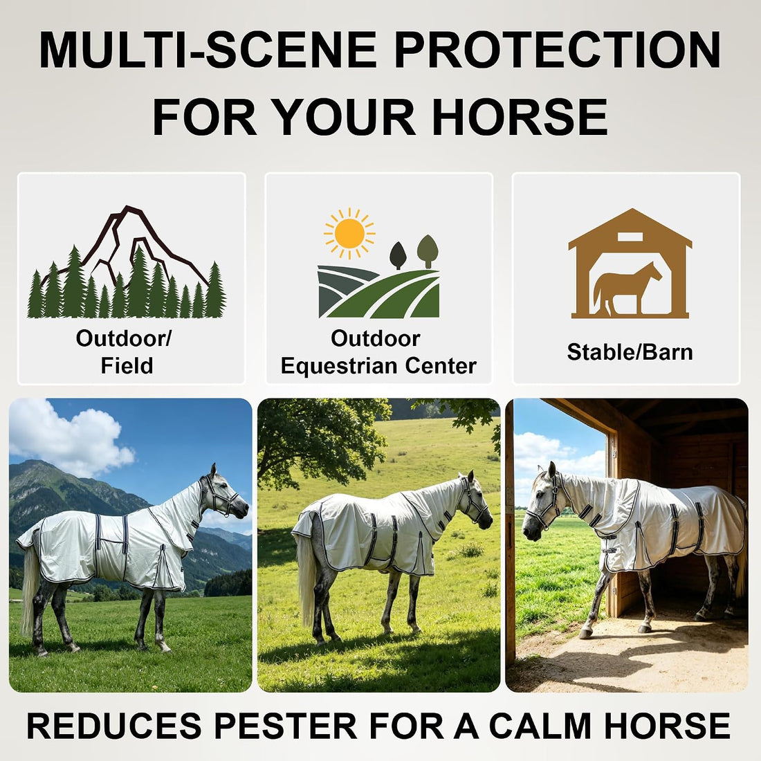 Horse Fly Sheet with Neck & Belly Wrap, Breathable Fine Mesh