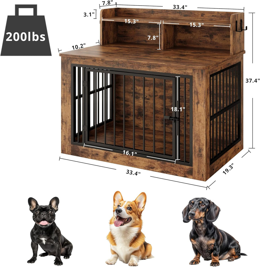 IRONCK 33.4" Small Dog Crate Furniture with Storage Hooks