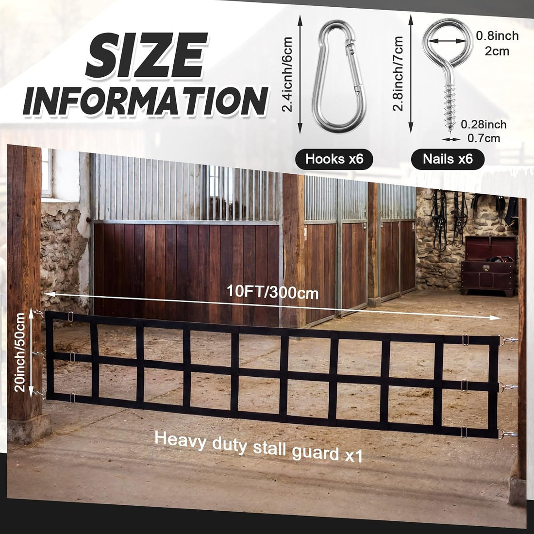 Zonon 10' x 20'' Adjustable Polyester Stall Guards for Horses