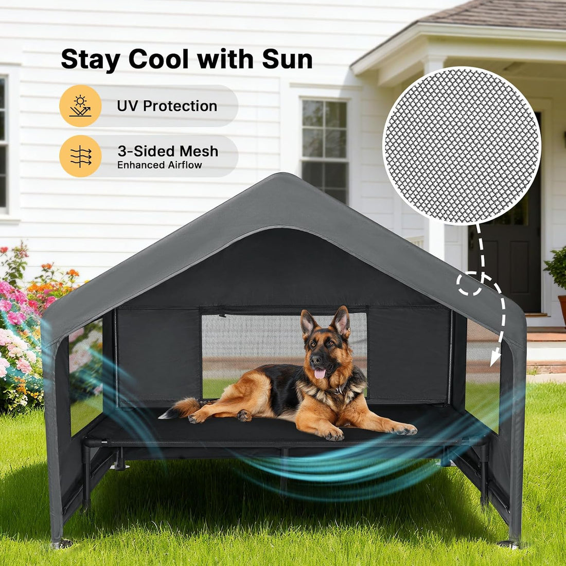 Veehoo Extra Large Dog House Outdoor with Elevated Dog Bed