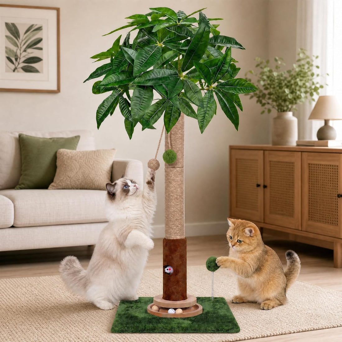 Fantasreen 35" Cat Scratching Post with Track Ball & Toys