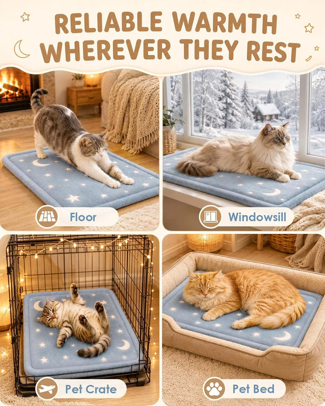 Papettly Self Warming Cat Bed, Reversible Self Heating Cat Pad Mat