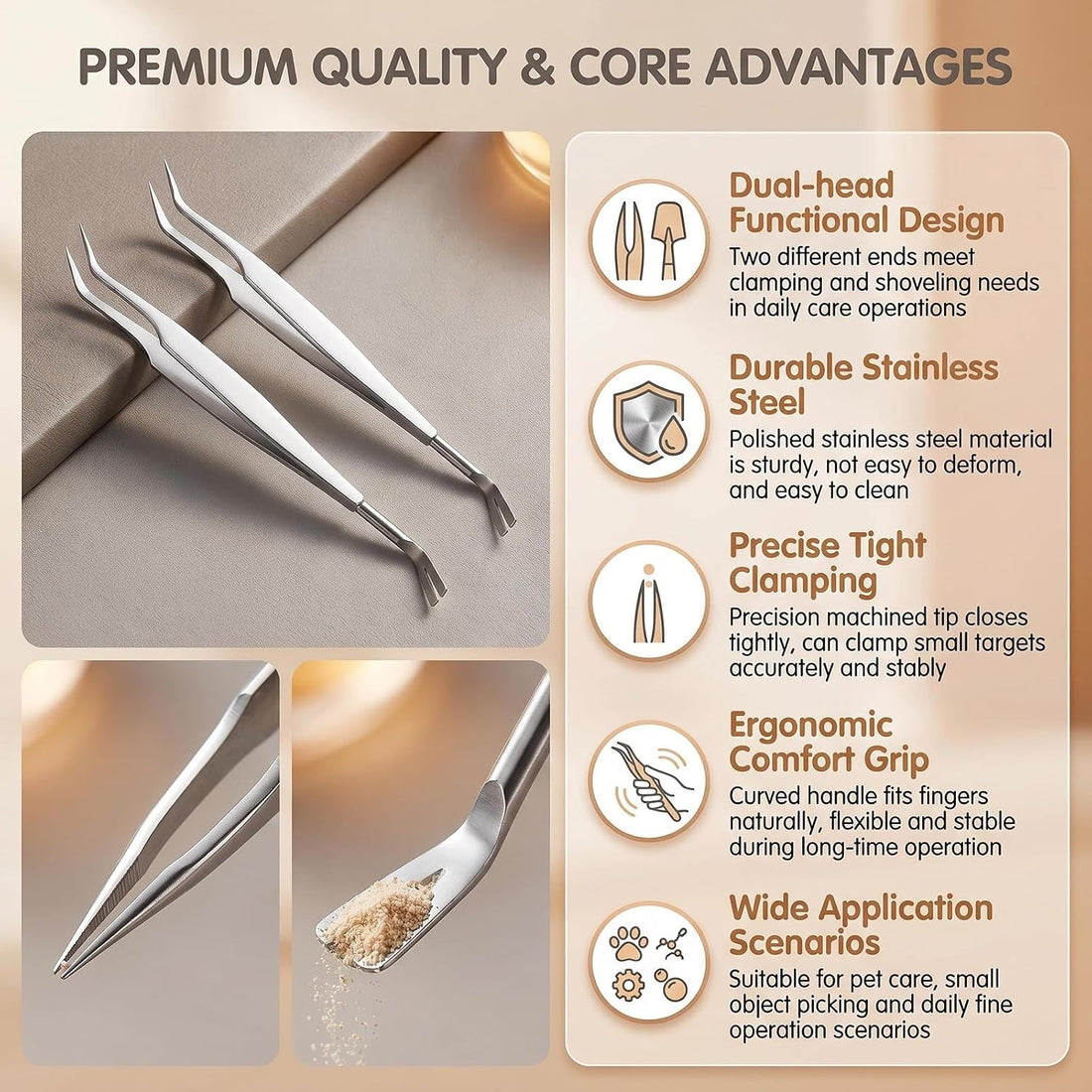 2 Pcs Stainless Steel Pet Tick Tweezer
