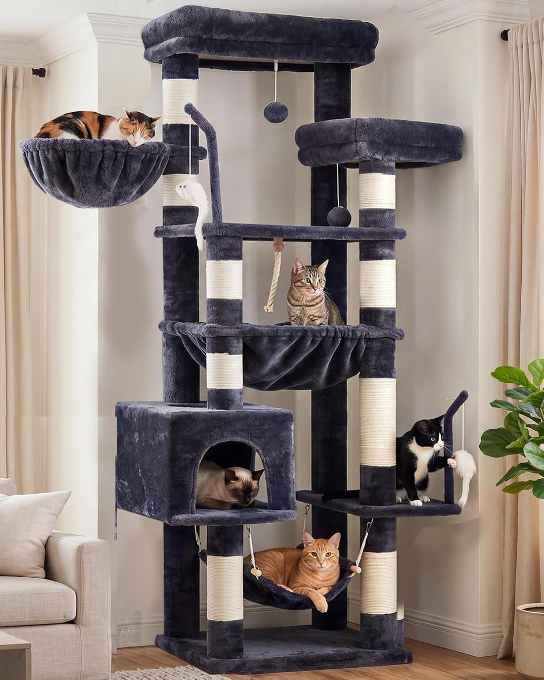 Gitelsnour Cat Tree, Cat Tower for Large Cats with 2 Big Platforms