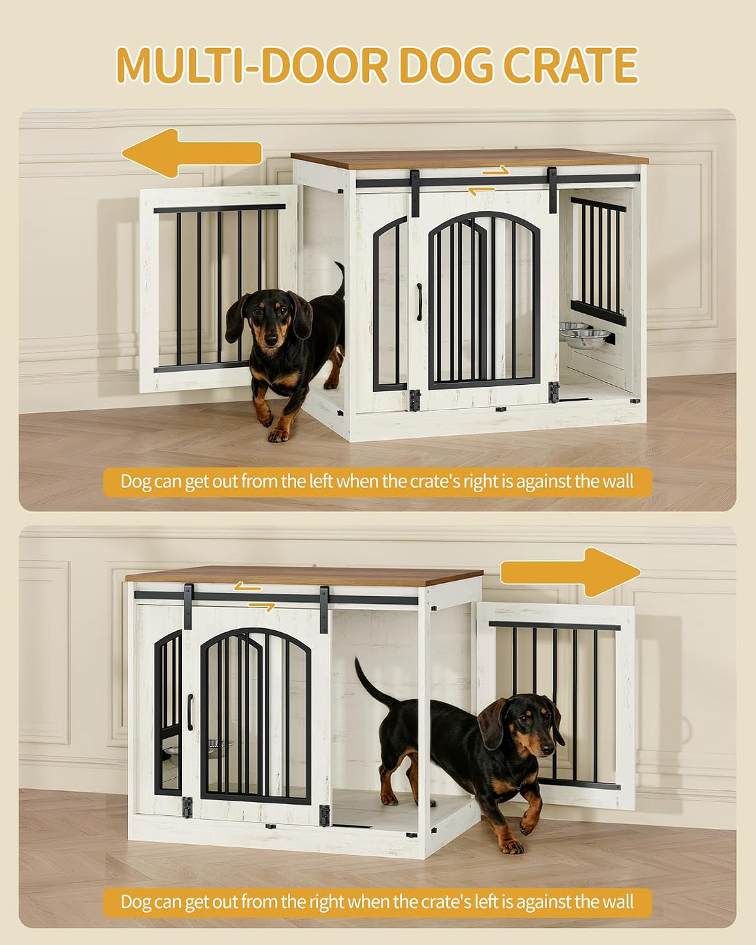Hzuaneri 31.5 in Dog Crate Furniture Indoor Dog Kennel with 2 Feeding