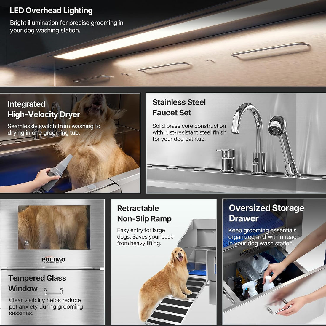 POLIMO Dog Washing Station with Built-in Pet Dryer and LED Display 50"