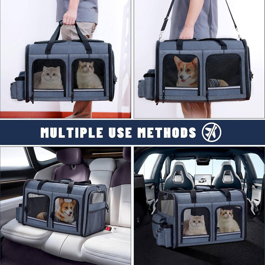 Double Cat Carrier for Two Cats, Foldable