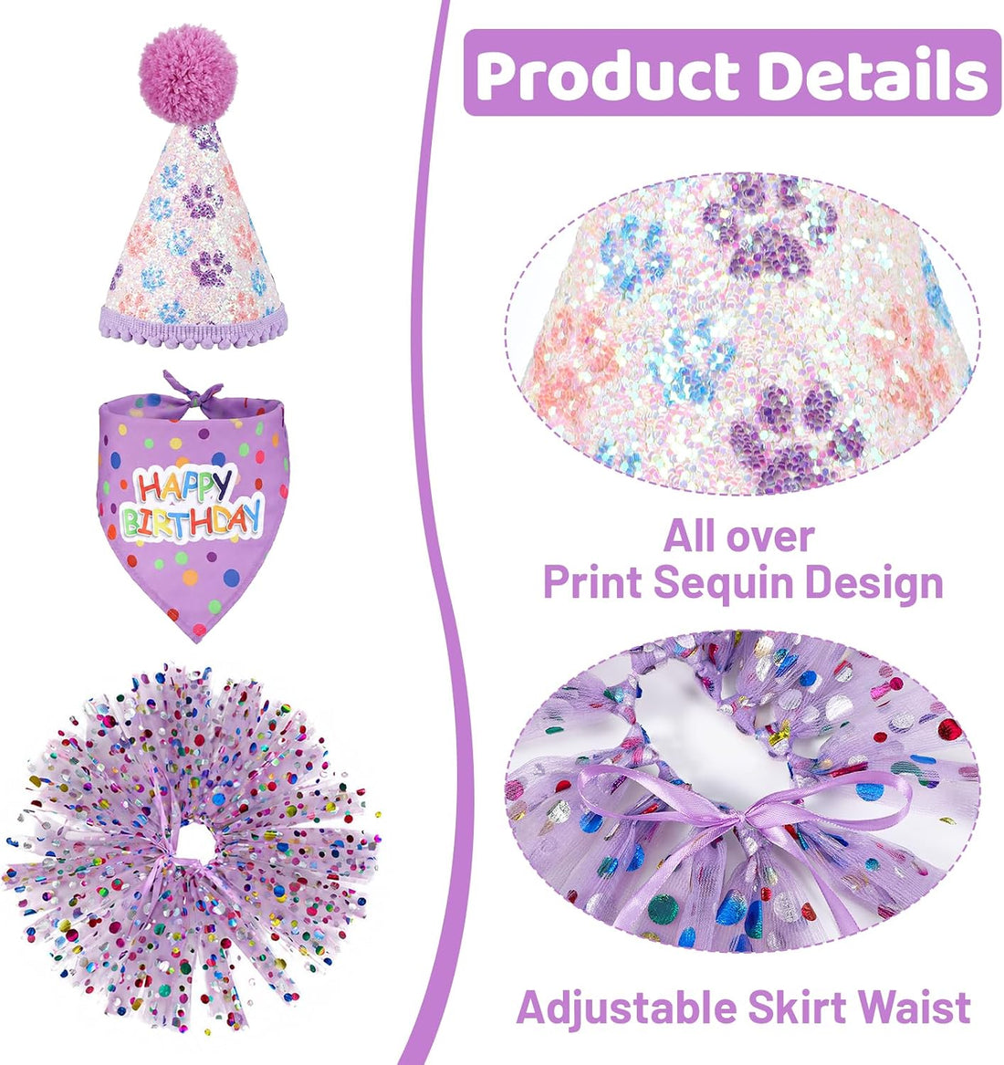 Dog Birthday Bandana with Hat and Dress Dog Birthday Outfit Girl