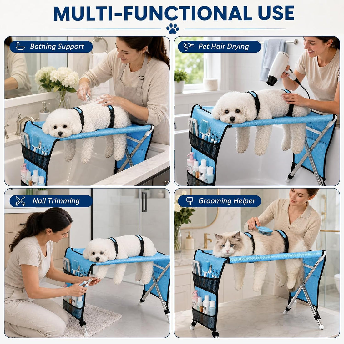 Dog Grooming Hammock for Small Pets with Stand, Dog Shower Hammock