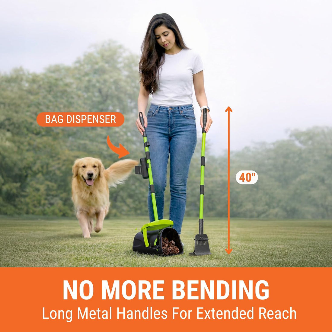 Pupzle Dry & Wet Dog Pooper Scooper with 40" Long Handle for Large