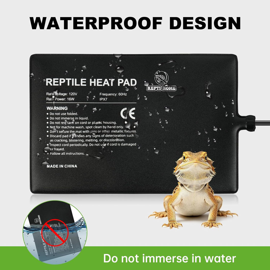 Reptile Heat Pad 8" X 18" 24W, Under Tank Heat Mat for Reptiles
