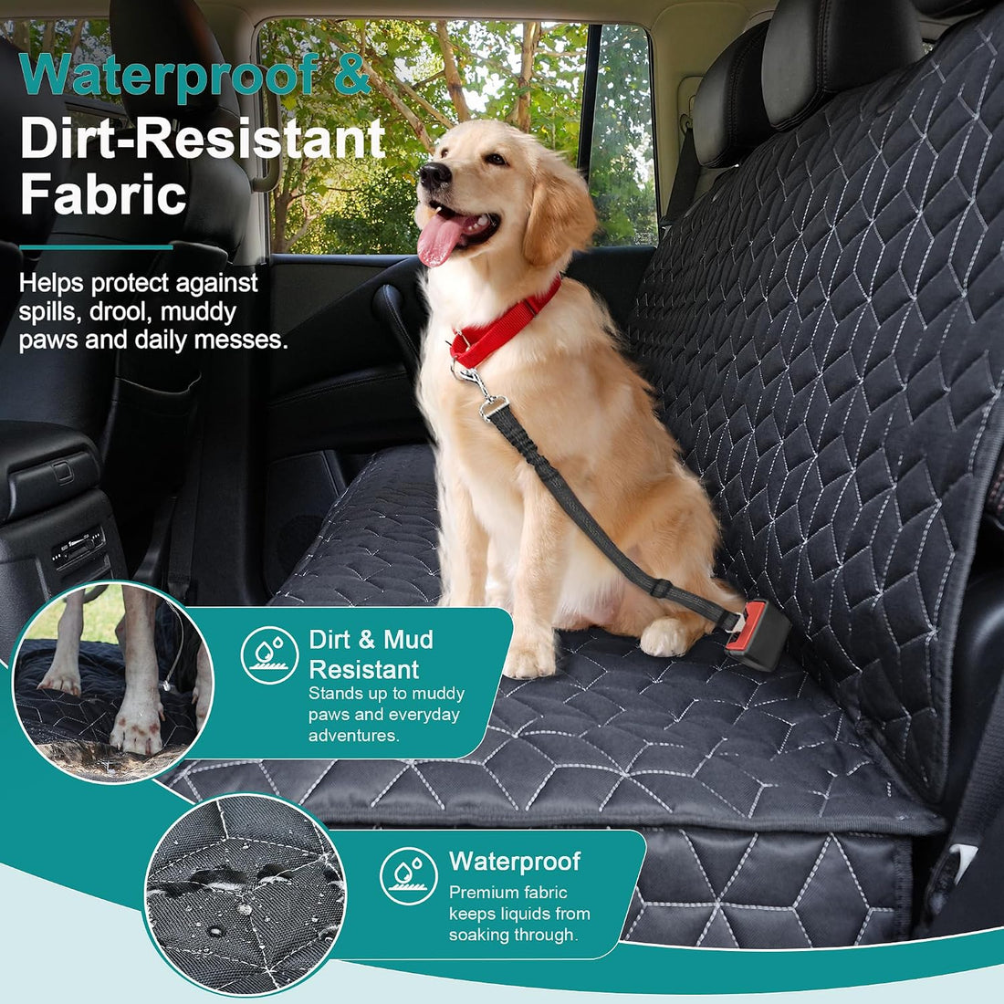 Meginc Dog Car Seat Covers for Back Seat,Waterproof Pet Bench Seat