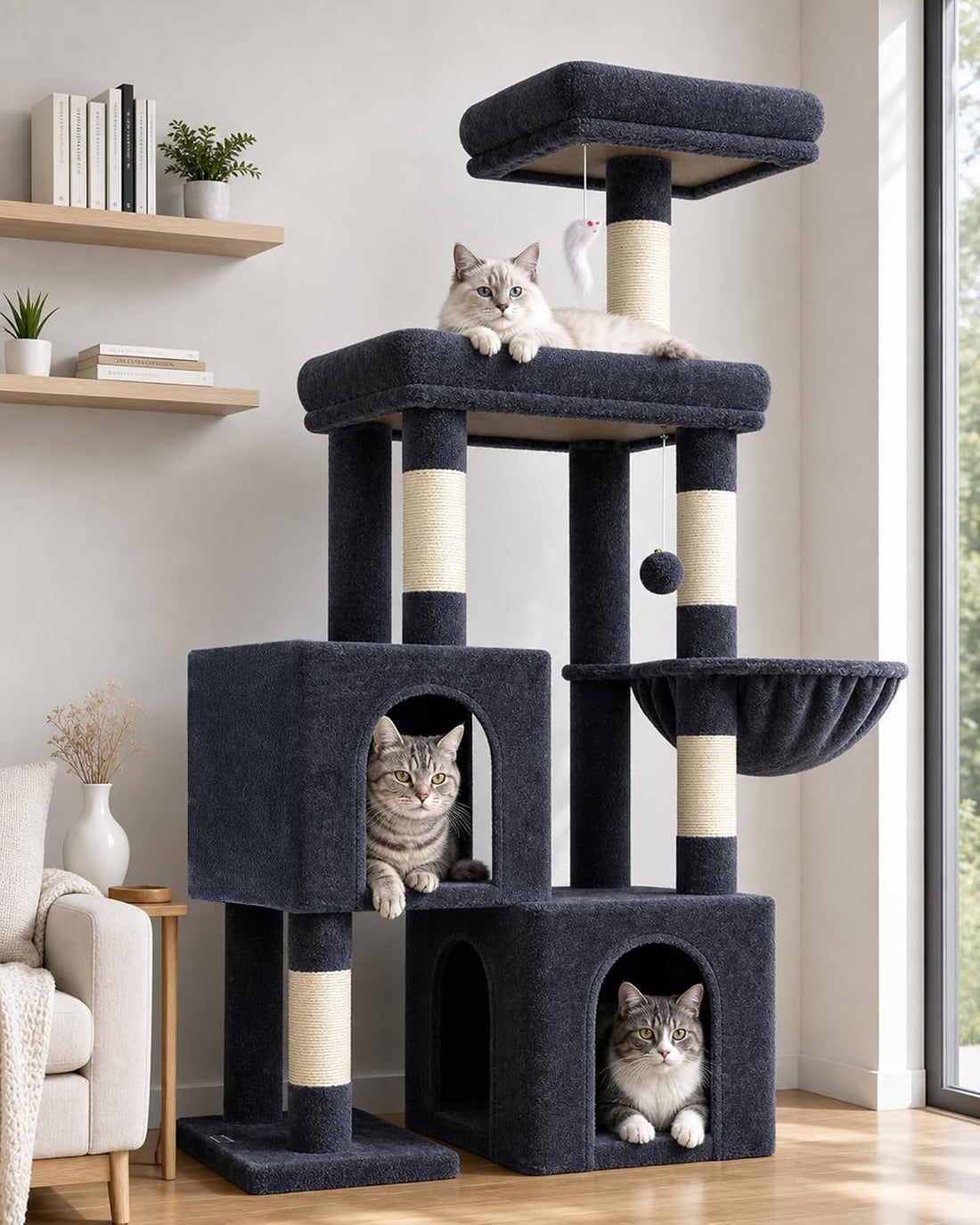 Globlazer 52in Cat Tree Tower for Indoor Cats, 2 Condos, S52
