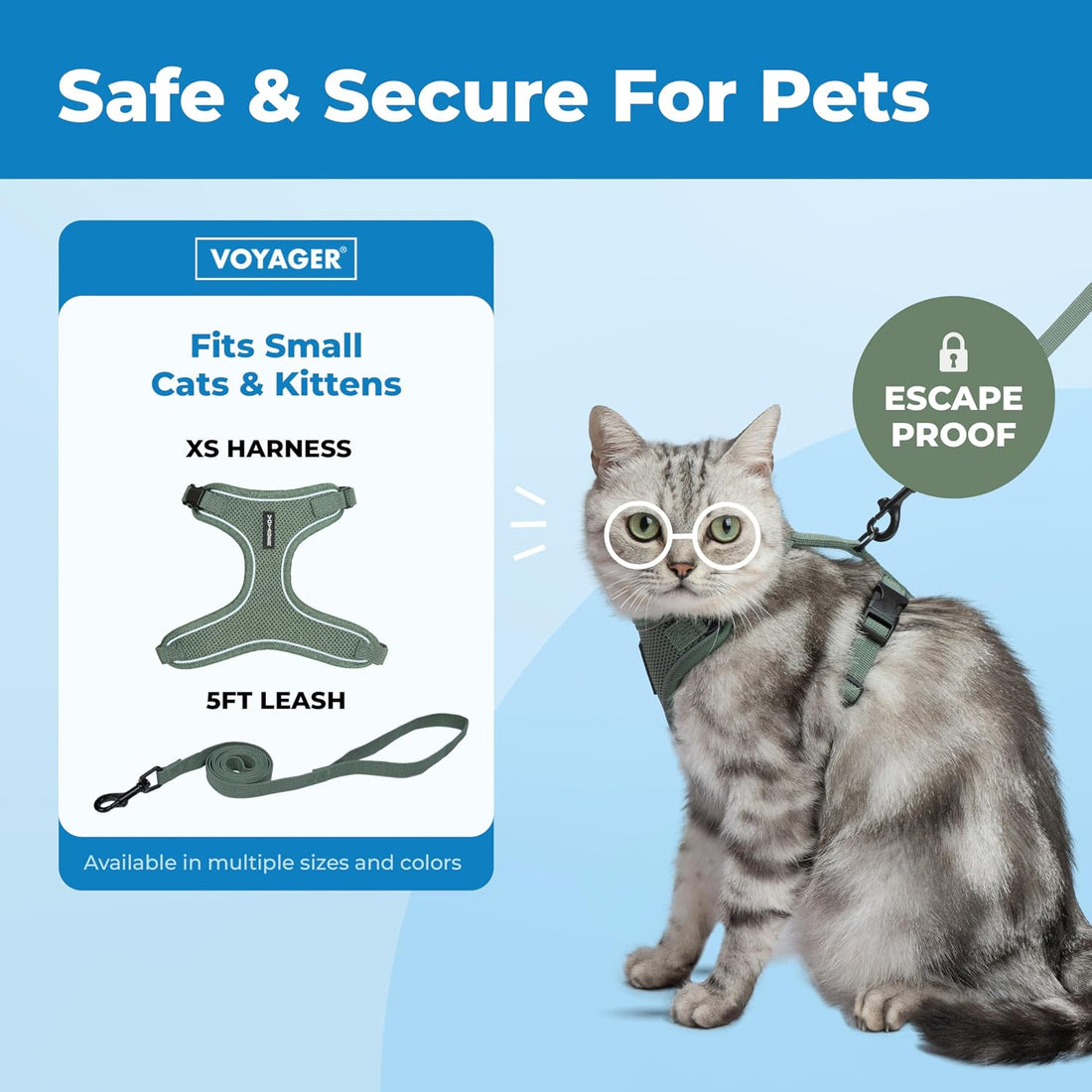 Voyager Escape-Proof Step-in Lock Cat Harness & 5ft Neoprene-Handle