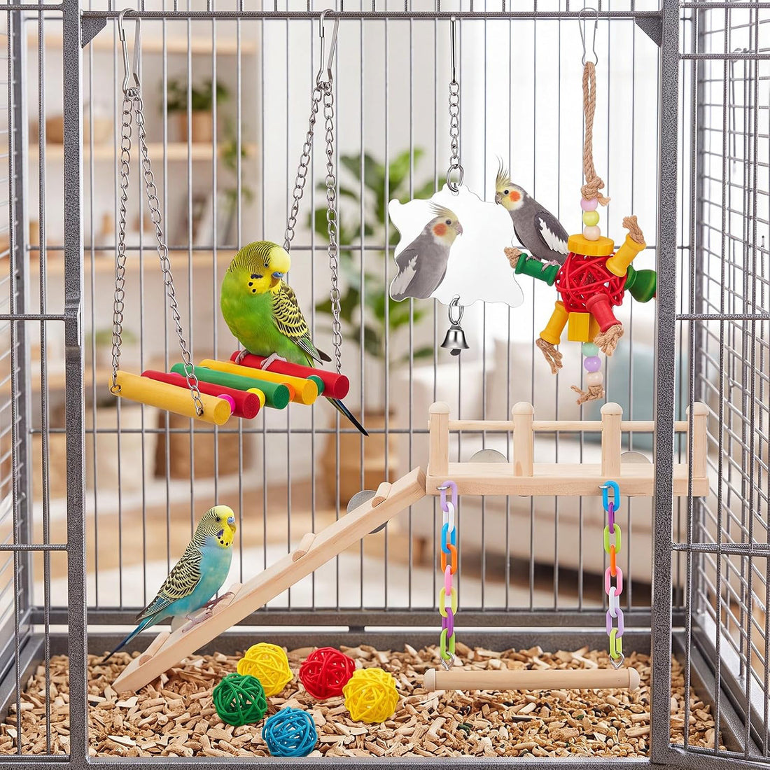 14 Pcs Parakeet Cockatiel Bird Toy with Platform