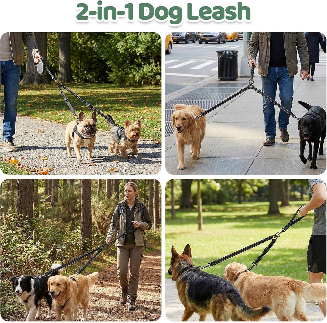 Double Dog Leash for 2 Dogs - No Tangle 360°Swivel Splitter