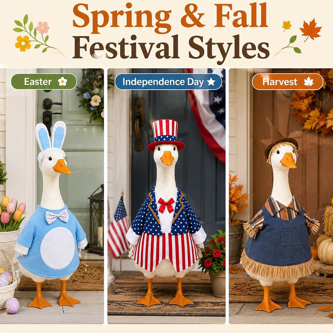 8 Set Holiday Porch Goose Outfits 23 inch All Seasons Goose Clothes