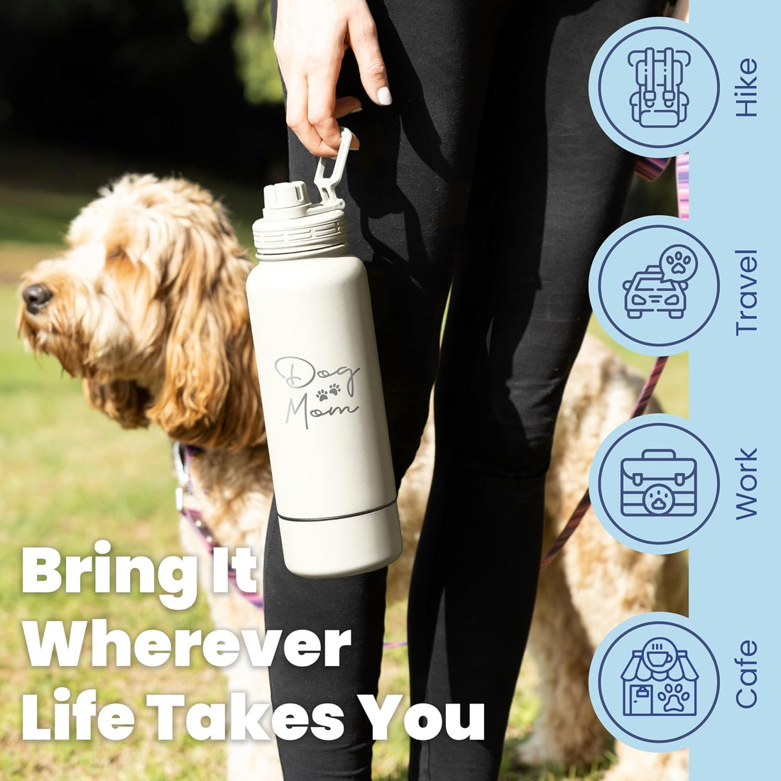 Dog Mom Water Bottle - 32 oz Stainless Steel Double Wall Insulated