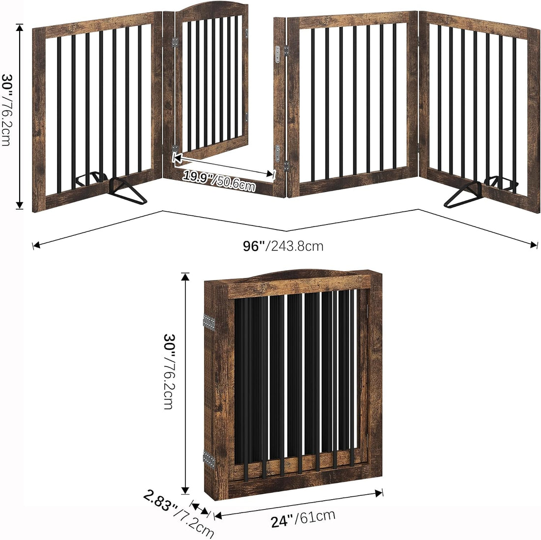 Vantas 96" x 30", No-Assembly Wooden Dog Gate with Door