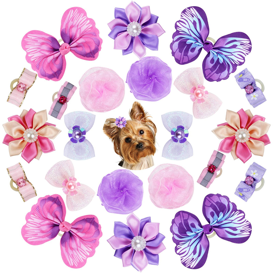 Naturahand 22 Pieces Cute Dog Hair Bows with Elastic Rubber Bands