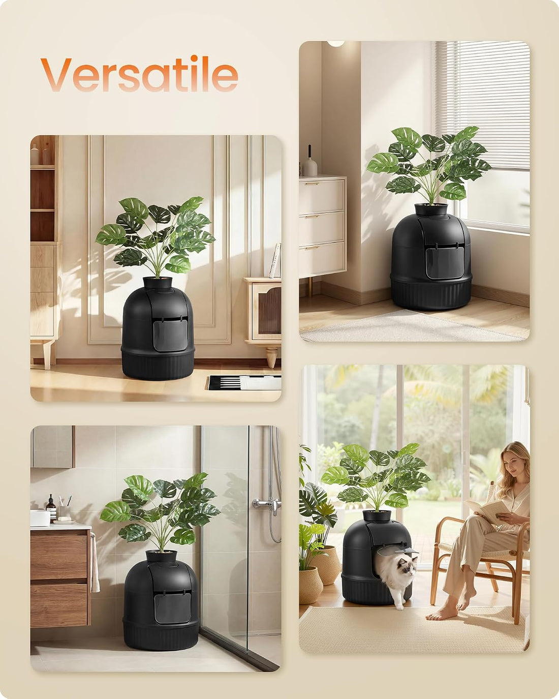Feandrea Plant Cat Litter Box Enclosure with Artificial Plant