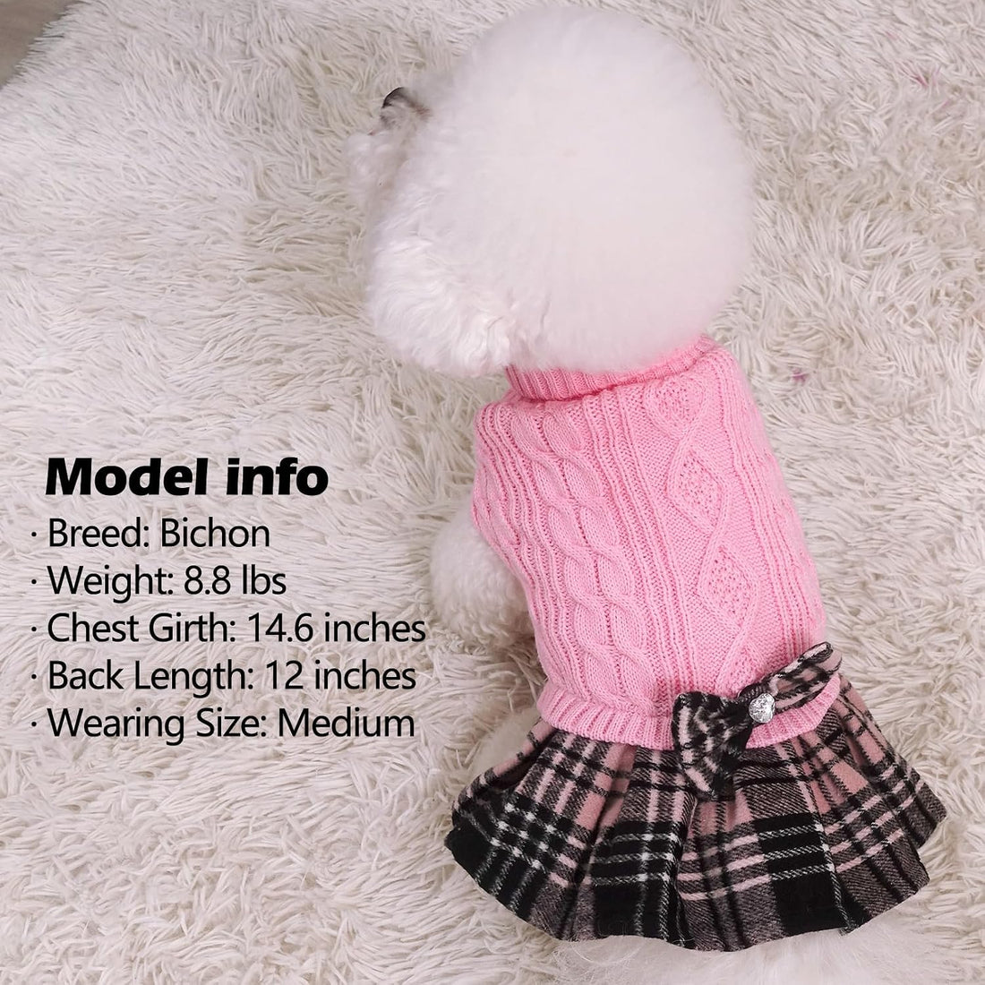 KYEESE Dog Sweater Dress for Small Dogs Turtleneck Thick Knit Pullover