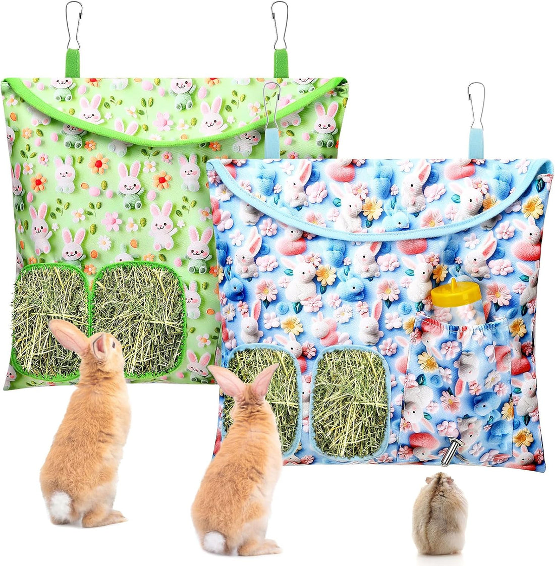 UPINS 2 Pack Guinea Pig Hay Feeder Bag,Bunny Rabbit Cage Bag Hanging