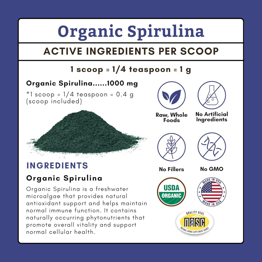 Wholistic Pet Organics Spirulina Powder for Dogs and Cats