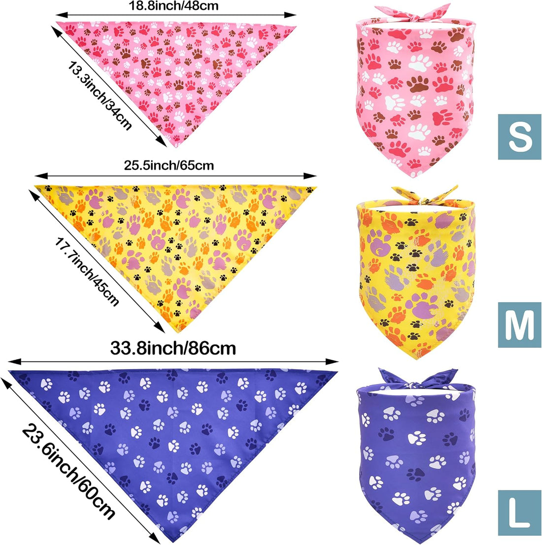JpGdn 10PCS Big Dog Bandanas Large Breed Paw Print for Extra Large XL