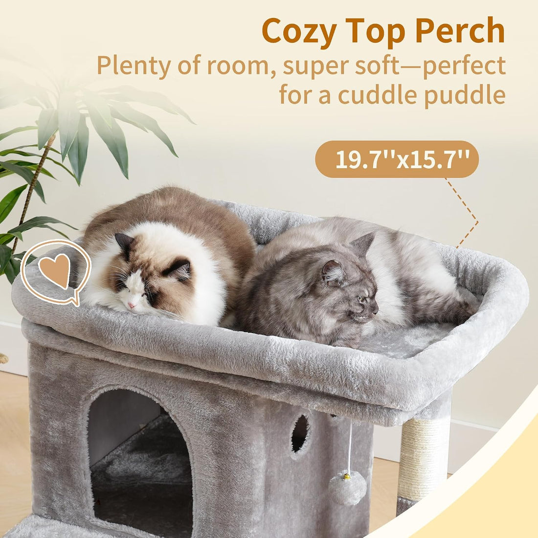 Heybly 26.3" Cat Tree for Large Cats with Big Perch & Dual Condos