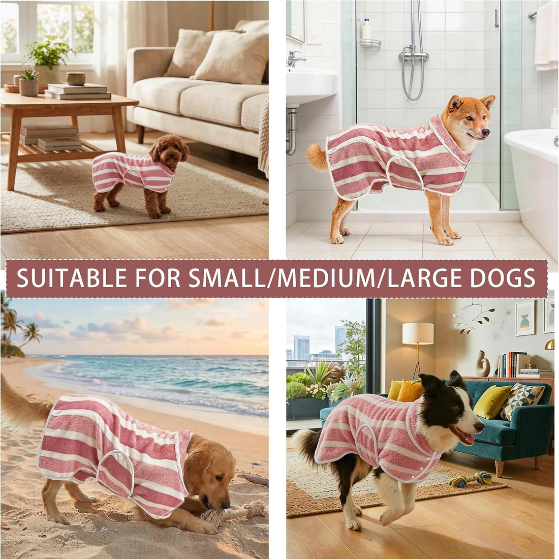 Fast‑Drying Dog Bathrobe, Absorbent Striped Pet Towel