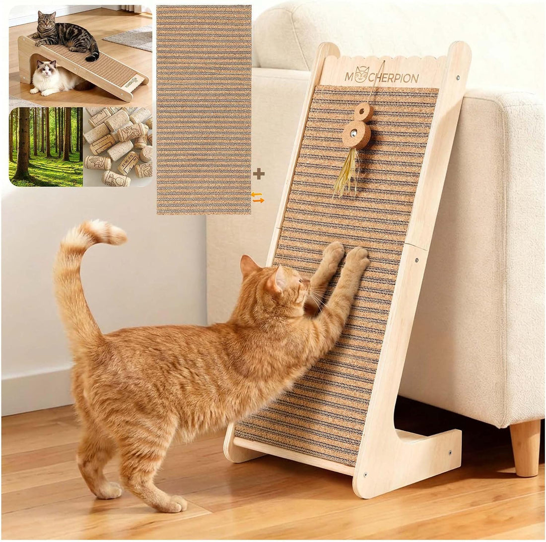 Cork Cat Scratching Cardboard-Cat Scratch Pad for Indoor-Scratcher